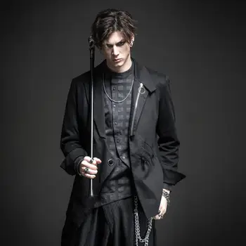 

Free shipping New fashion casual men's male personality Irregular autumn dark solid color black suit blazer jacket BC193106389