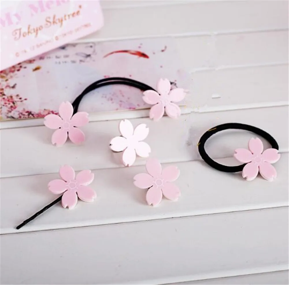 

pink Sakura Girl Lolita hairpin hair rope and ring brooch Cosplay Hairpin Hair Accessories B897