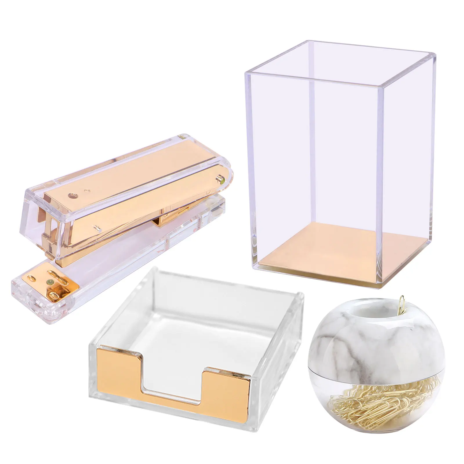 Gold Acrylic Desktop Accessory Bundle including Calculator, Tape