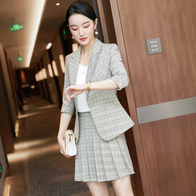 Eleganti abiti da lavoro professionali da donna a mezza manica scozzesi con  gonna e top blazer da carriera da donna OL Styles Office|Skirt Suits| -  AliExpress