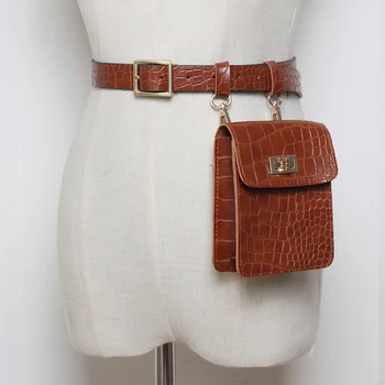 

Ladies Belly Bum Purse Moblie Fanny Pack Women Alligator Small Belt Bag Leather Female Crocodile Black Red Camel Waist Bags 554