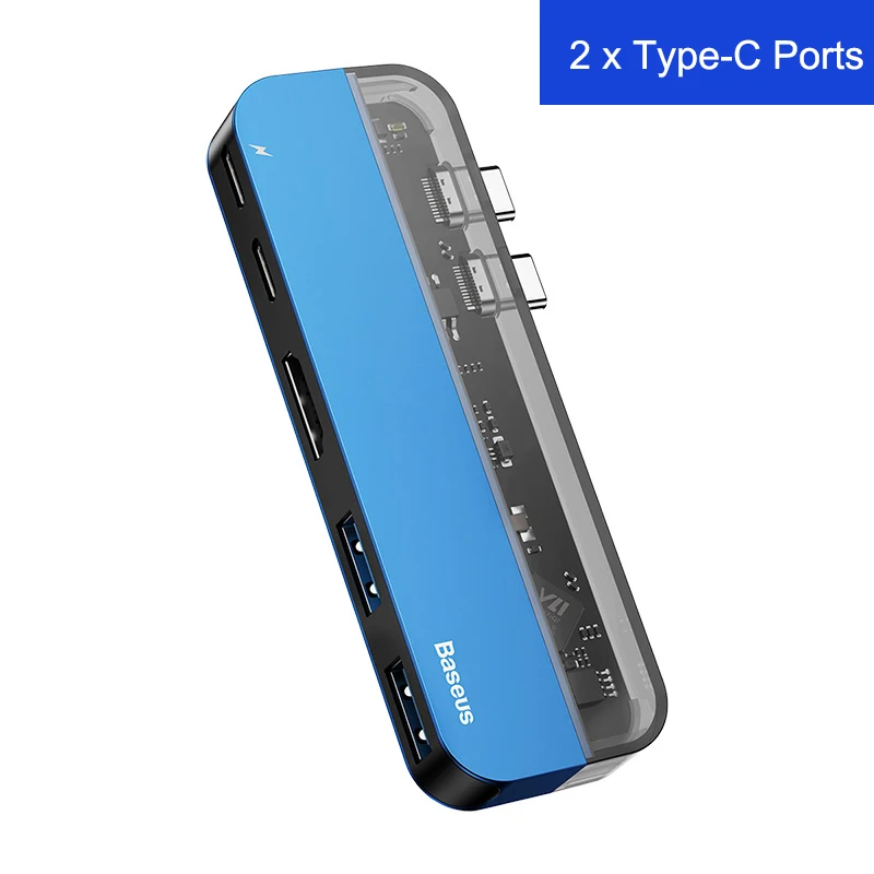2 Type-C Ports Blue Baseus usb-хаб-двойной USB 3,0 USB C концентратор для MacBook Pro 4K HD PD поверхность HDMI Thunderbolt 3 мульти usb-хаб type C USB разветвитель - Цвет: 2 Type-C Ports Blue