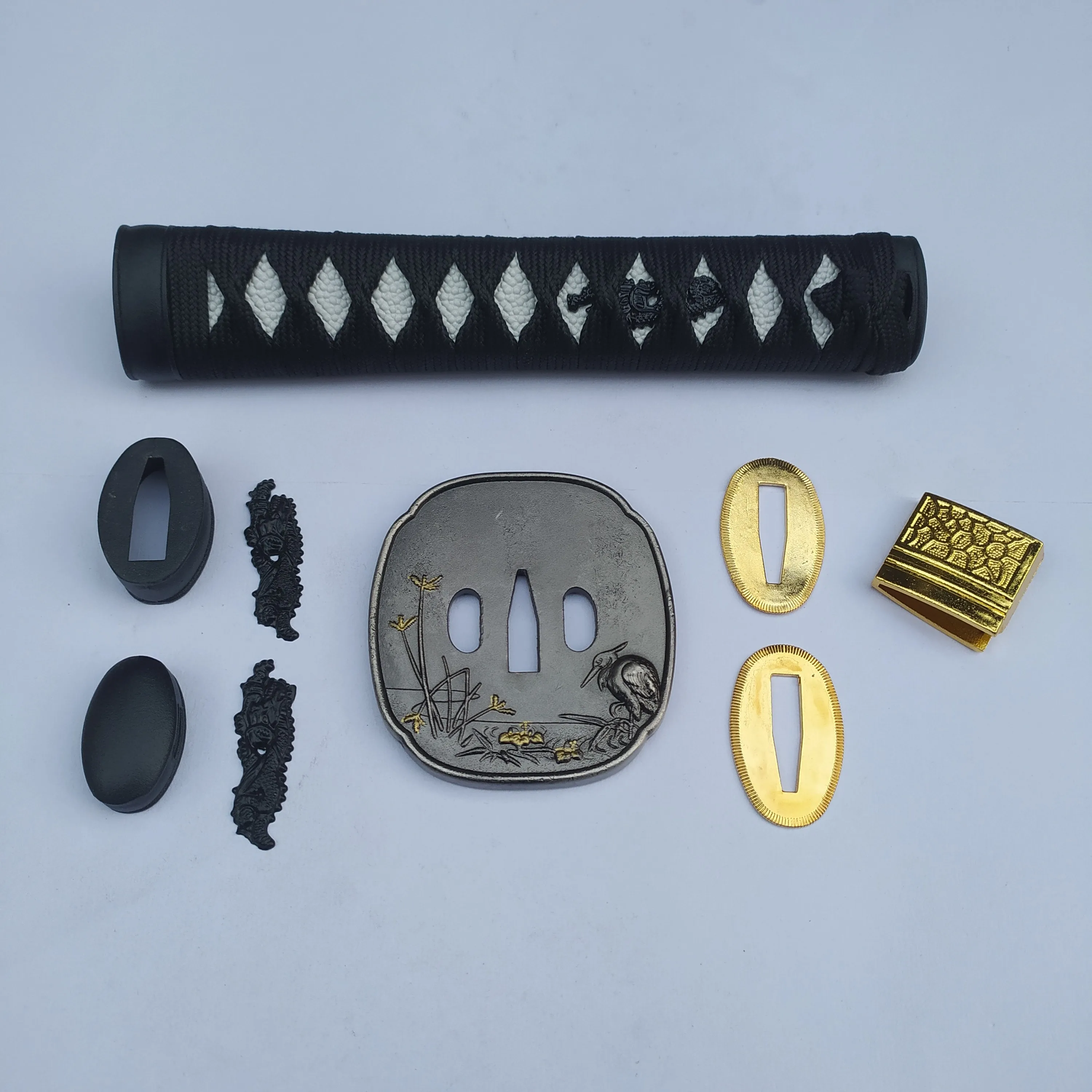Japanese Samurai Sword Handle Accessories Katana Handmade DIY Tsuba+Fuchi+Kashira+Menuki+Tsuka+Habaki+Seppa | Дом и сад
