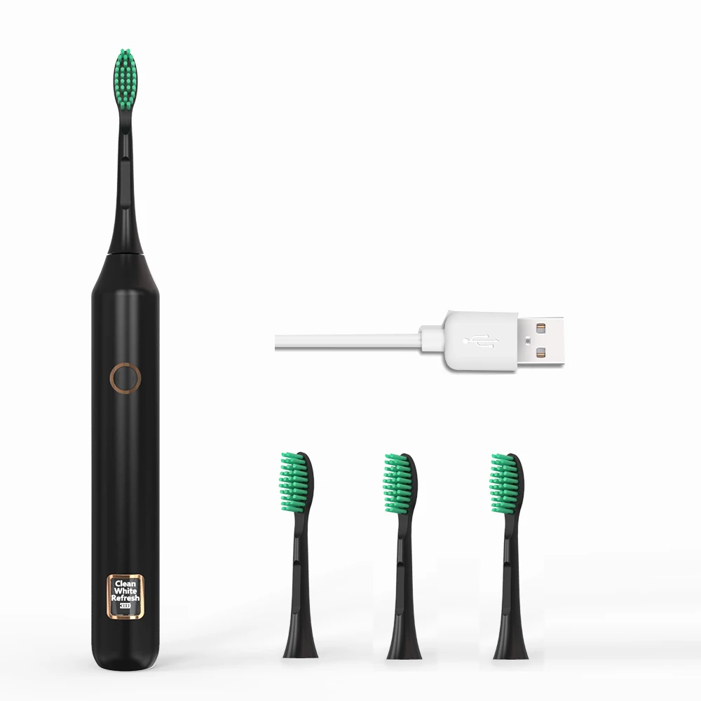 3 Mode Sonic Electric Toothbrush Intelligent LCD USB Rechargeable Waterproo Ultrasonic Automatic Tooth Brush Head Teeth Cleaning - Цвет: Black with 4 heads