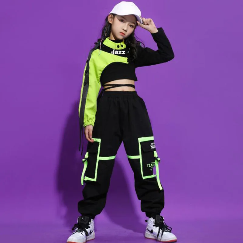 Kids Ballroom Hip Hop Clothing Outfits Crop Top Sweatshirt Streetwear Tactical Cargo Pants For Girls Jazz Dance Costume Clothes for girl dance costume,children costumes
