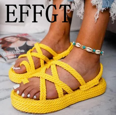 

EFFGT Summer Casual Sandals Flip Flops 2019 New Summer Fashion Rome Slip-On Breathable Non-slip Shoes Casual Wedge Sandals A389