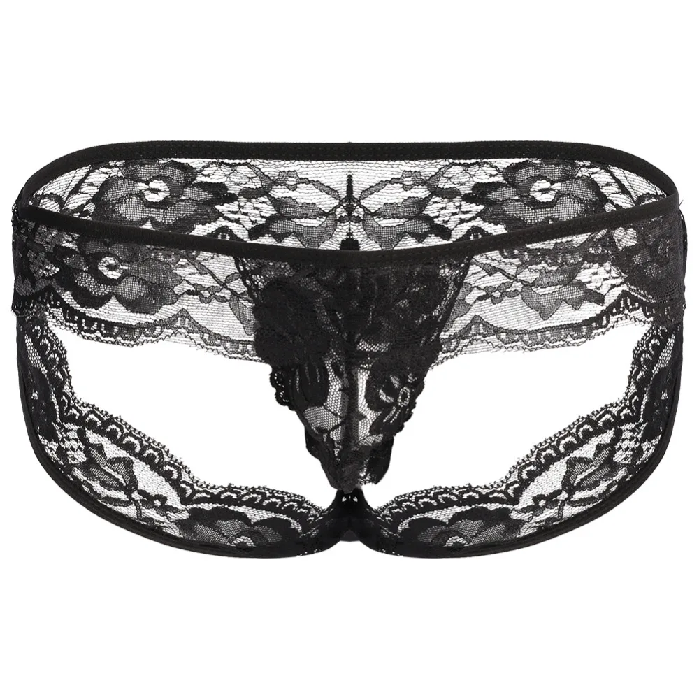 

Sexy Men Panties Sheer Mesh Floral Lace Gay Underwear Black Bulge Pouch Open Boxer Briefs Hot Erotic Lingerie Crotchless Panties