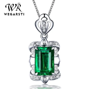 

WEGARSTI Emerald Necklace Genuine 925 Sterling Silver Pendants Necklaces With Chain For Women Anniversary Gift Fine Jewelry