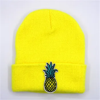 

Pineapple fruit embroidery Thicken knitted hat winter warm hat Skullies cap beanie hat for kid men and women 147