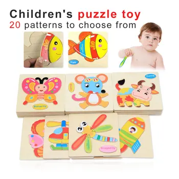 

3D Wooden Puzzle Jigsaw Toys For Children Wood 3d Cartoon Animal Puzzles Intelligence Kids Early Educational Toys for children