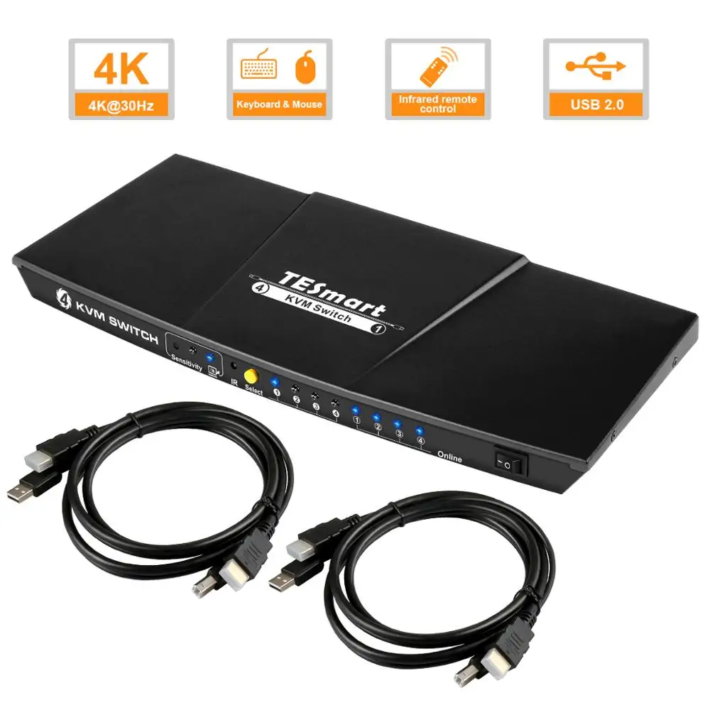 TESmart 4 порта USB HDMI KVM переключатель 4x1 Поддержка 3840*2160/4K * 2K дополнительный порт 2 0 с