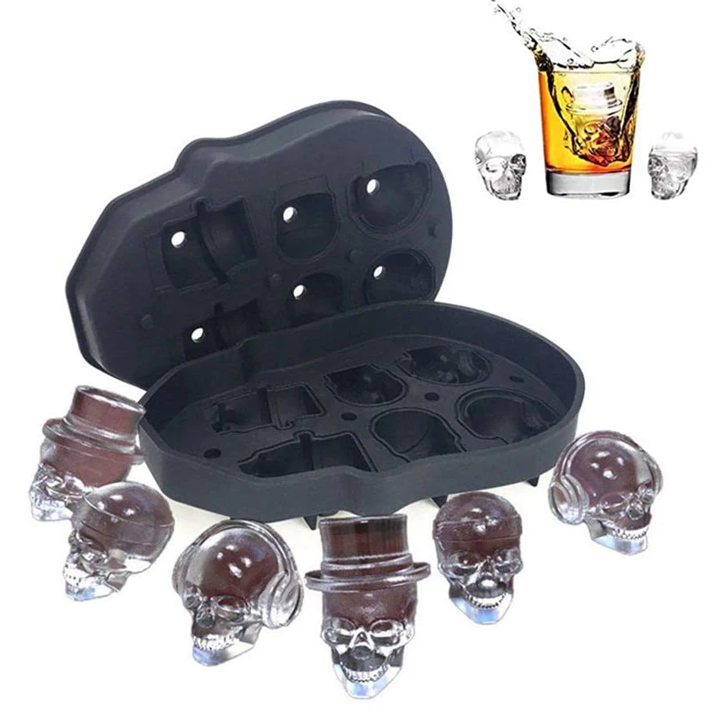 

3D Skull Ice Mold Silicone Ice Cube Tray for Whiskey, Cocktails and Vodka, Perfect Ice Cube Maker for Party and Holiday, Black