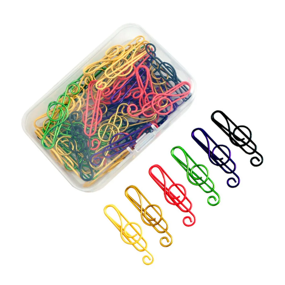 50 unids/caja de Clips de papel de notas coloridos creativos, carpeta de música dorada decorativa, artículos de papelería para decoración, suministros para Clips de oficina
