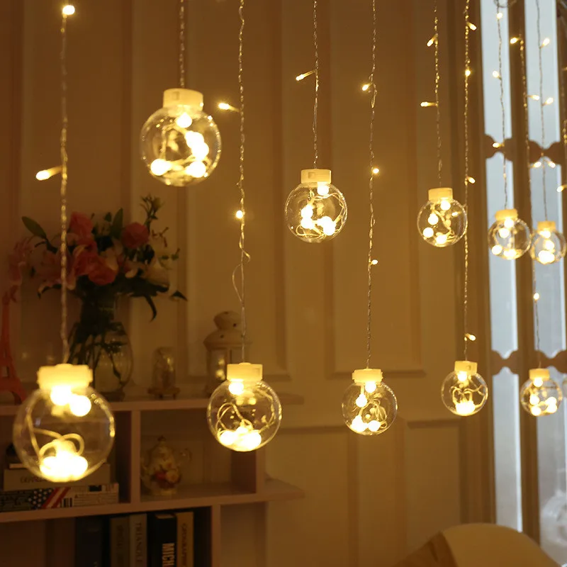 

LED Wish Ball Curtain Lights Christmas Bedroom Hanging Multi Lamp Ins Decoration 8 Function Transparent Ball Background Lights