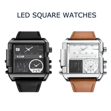 6,11 мужские часы Топ Бренд роскошные квадратные часы три часовых пояса светодиодный цифровые часы мужские водонепроницаемые спортивные часы 1 белый+ 1 черный