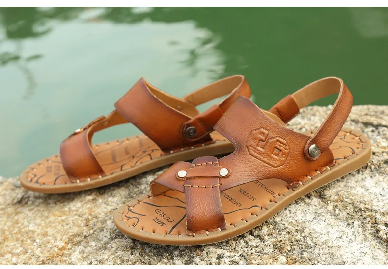 New Style Summer Men Genuine Leather Fashion Peep-Toe Sandals Hot Selling Versatile Sandals Men's
