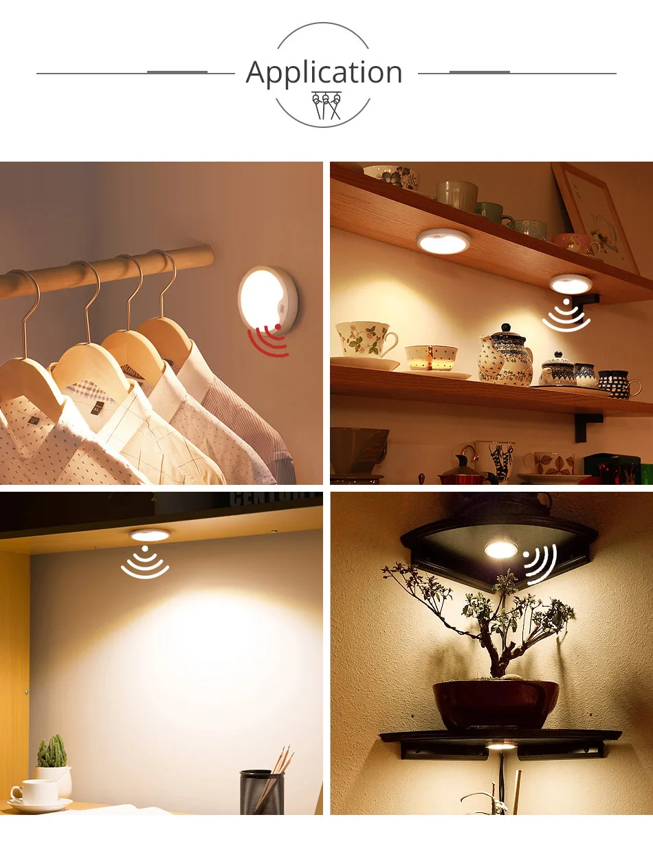 3W Motion Sensor 12V LED Light Puck Lamp Kitchen Under Cabinet Light Wardrobe Cupboard Closet PIR Night Lighting
