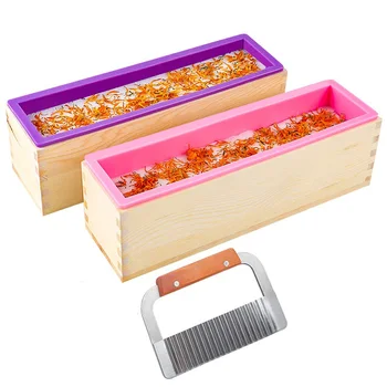 

2Pcs 32Oz Loaf Soap Mold, Rectangular Silicone Mold Set for Making Soap, with Wooden Boxes, with Cutter