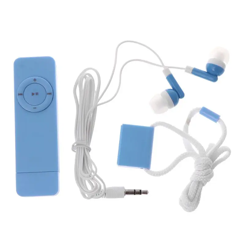 Blue MP3 Digital Music Player SD MMC Card USB Charging Portable Sports Earphone Anti-Loss Lanyard 5 Colors - Color: Blue