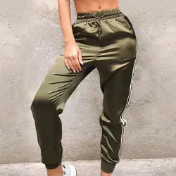 Женские брюки спортивные боковые полосы стрейч узкие с эластичным поясом ремень брюки женские