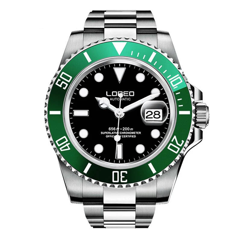 LOREO 9201 немецкие часы diver 200 м oyster perpetual автоматические механические классические сапфировый, светящийся Водонепроницаемый diver часы - Цвет: Green and Black