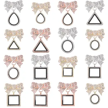

10Pcs Mix Colors Rhinestones Geometric Shaped Butterfly Bow Brooch Pins Floating Locket Aroma Living Party Gift Jewelry