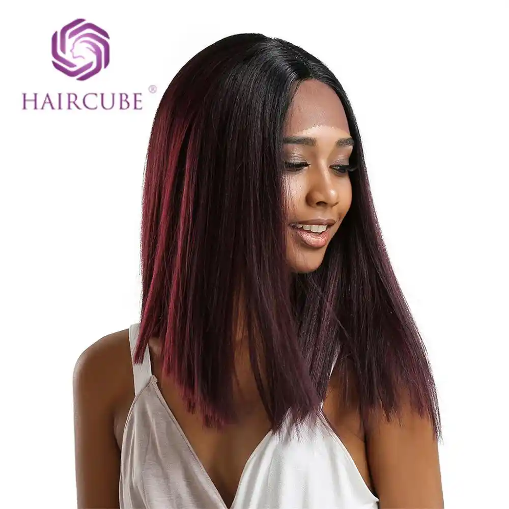 Haircube Dlinnye Pryamye Volosy Sinteticheskie Ombre Chernye Do Vinno Krasnye Pariki Bob Pricheska Kruzheva Perednie Pariki Dlya Chernyh Zhenshin Aliexpress