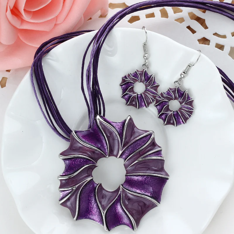 Classic Jewelry Sets for Women Rose Flower Stainless Steel Silver Plated Drop Earrings Traingle Geometric Necklace Pendant