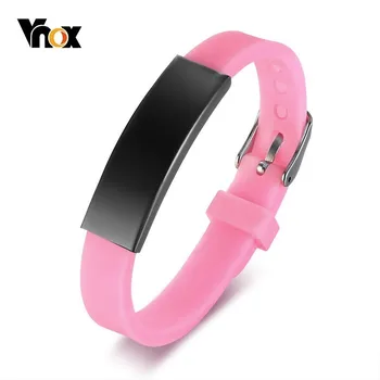 

Vnox Pink Silicone Bracelets for Kids Stainless Steel ID Tag Sports Girl Sports Wrist Gifts Jewelry