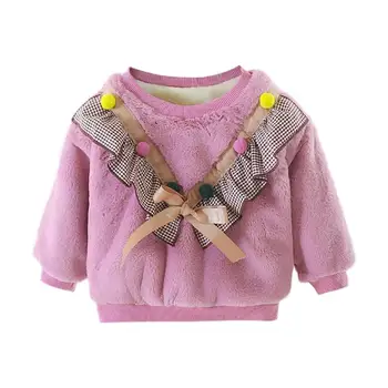 

Baby Girl Kids Sweatershirt Comfort Soft Long-Sleeve Thicken Daily Leisure Clothes Korean Cute Patchwork Warm Tops