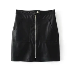 RR, однотонные черные прямые юбки, женская модная юбка из искусственной кожи, женская элегантная мини-юбка на молнии с карманами для женщин, LF