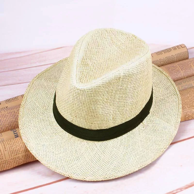 Men Straw Panama Hat Handmade Cowboy Cap Summer Beach Travel Sunhat SER88 - Цвет: Белый