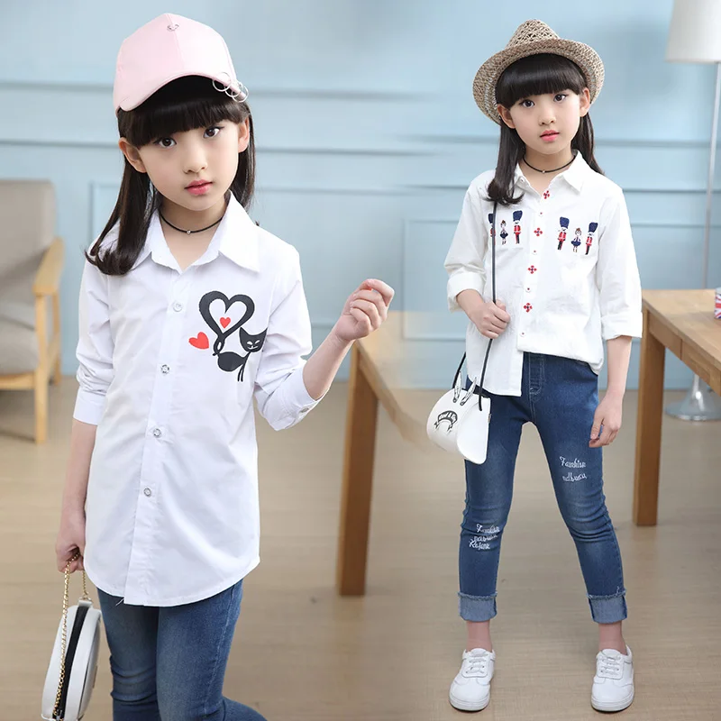 

2019 Kids Clothing Set for Spring Girl Long Sleeve shirt+ Jeans pant 2pcs set for 6 7 8 9 12 15 year girls outfit DX03027