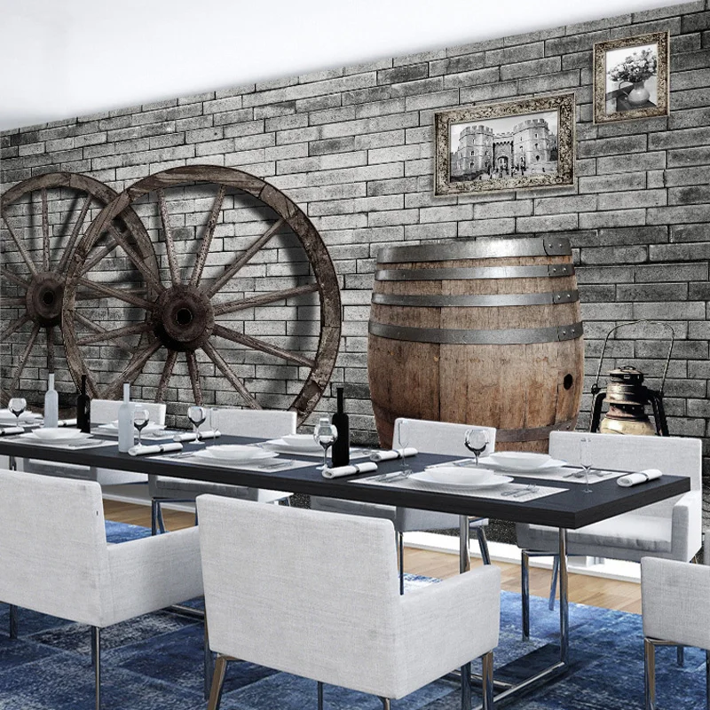

Drop Shipping Retro Nostalgia Brick Pattern Wall Paper Mural Vintage Wood Wheel Bar Cafe KTV Restaurant Decor Wallpaper Custom