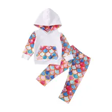 New 2PCS Toddler Baby Girl Winter Clothes Mermaid Hooded Long Pants Tracksuit Outfit