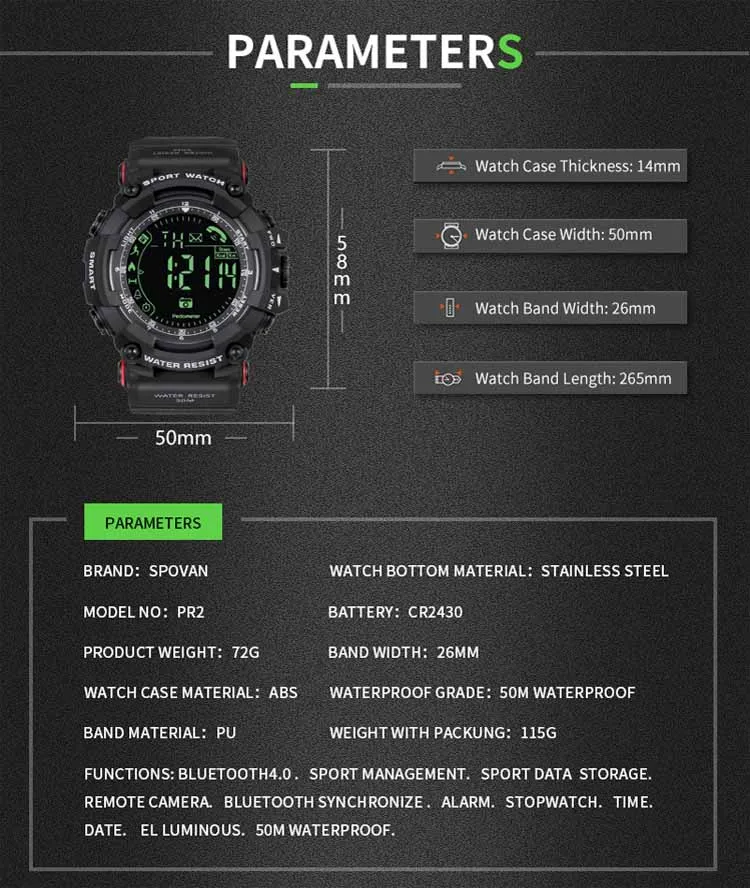 Смарт часы Bluetooth спортивный браслет барометр альтиметр термометр SmartWatch наручные часы Relogio для мужчин женщин iOS Android