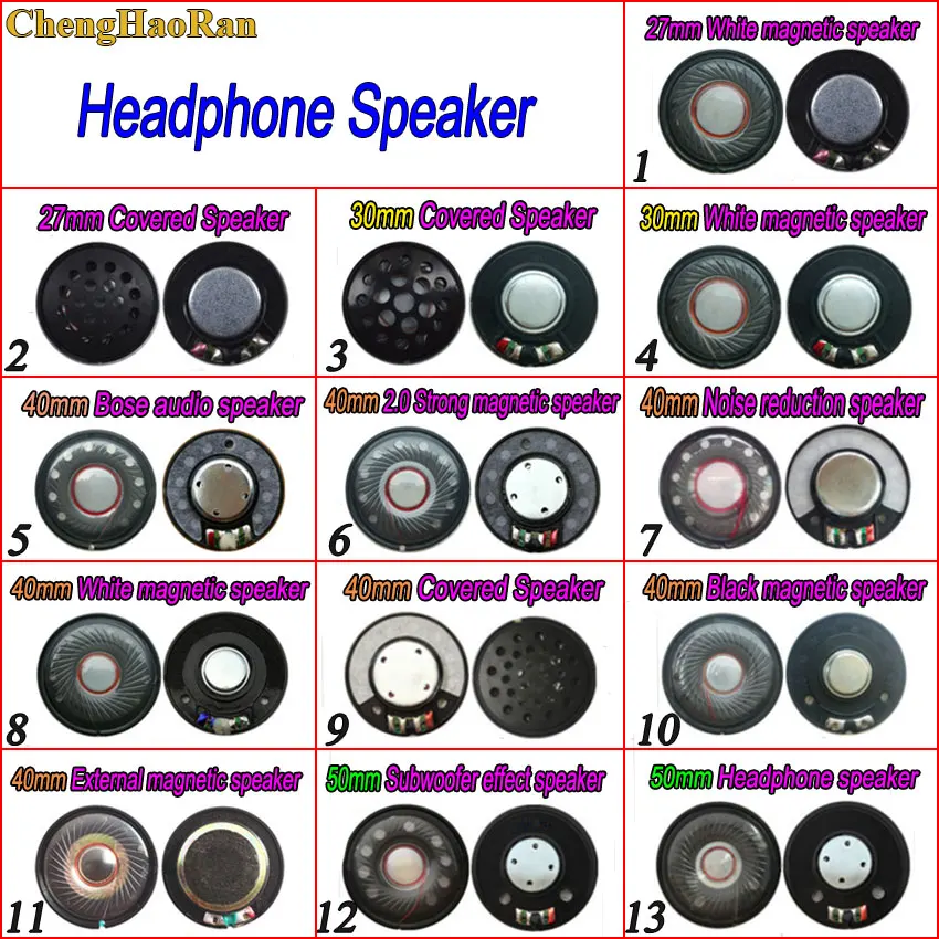 27/30/40/50 mm Headphone Speaker Unit With Cap White/Black Magnetic Headset Driver Full Range Noise reduction diy hifi Speakers