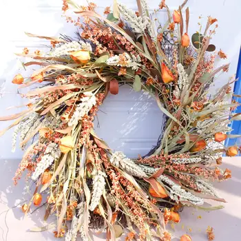 

Fall Wreath Front Door Wreath Artificial Grain Autumn Wreath Harvest Gold Wheat Ears Circle Garland Fall Thanksgivin Decorations