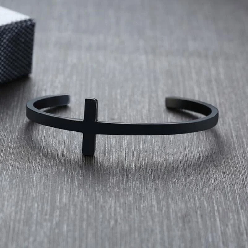 Bangle Bracelet Classic Christian Side Jesus Cross Simple Cuff Bracelet