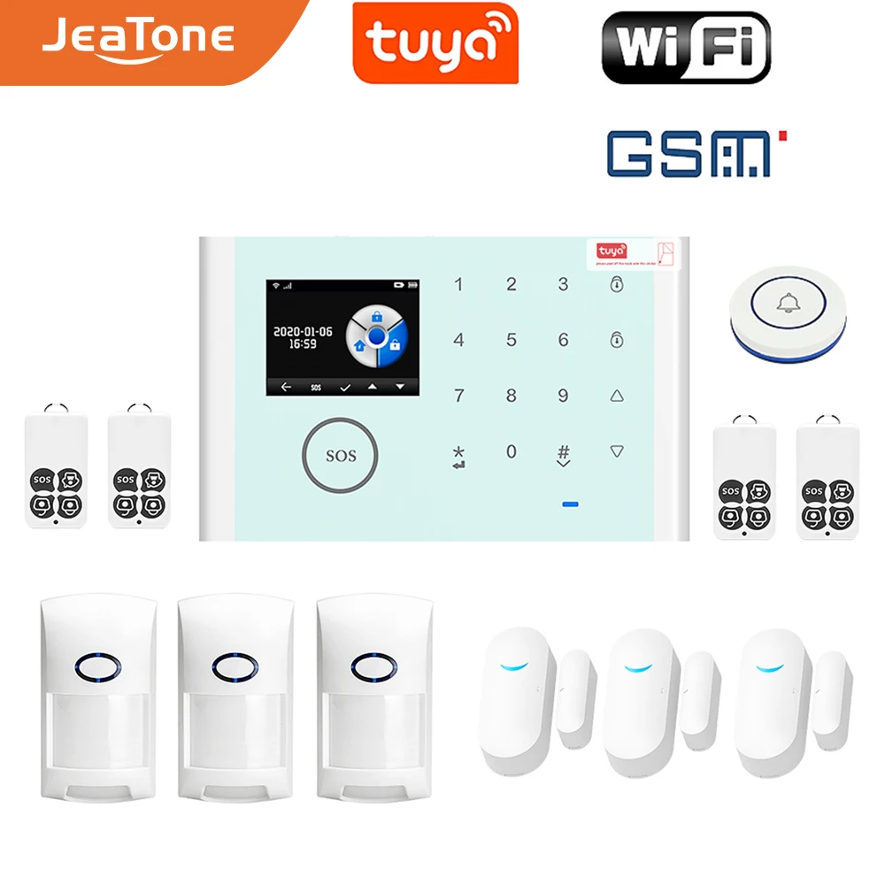 

Jeatone Tuya Wifi GSM Alarm Burglar System for home DIY Security Kits LCD Display Touch Screen Keypad APP Control Nine Languages
