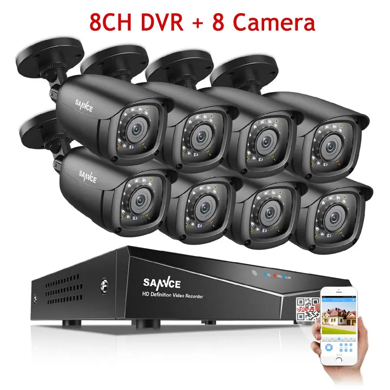 SANNCE 8CH DVR 1080P CCTV System Video Recorder 4/8 PCS 2MP Home Security Waterproof Night Vision Camera Surveillance Kits - Цвет: Black
