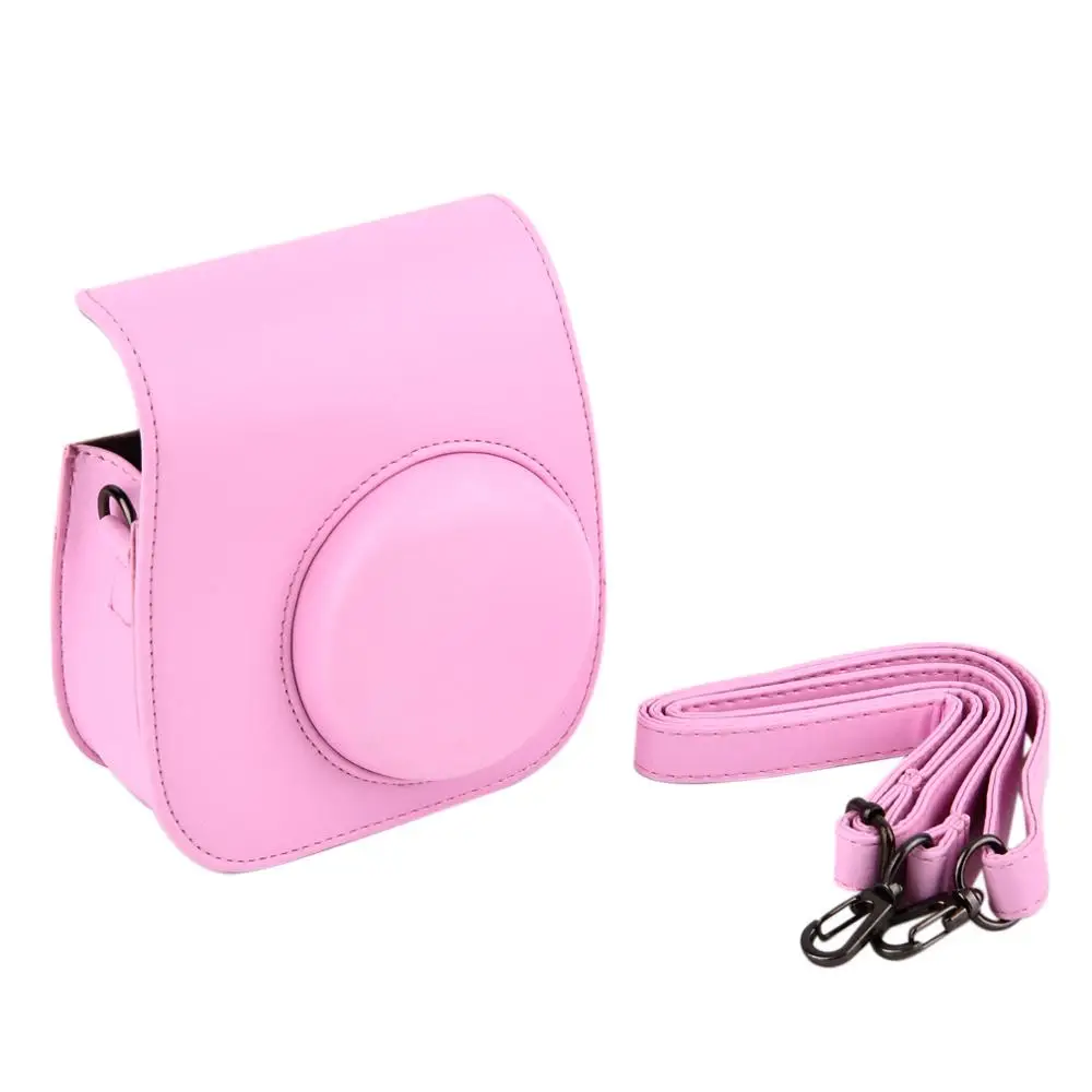 Pink Прекрасный кожаный наплечный ремень для камеры, сумка для Polaroid, красочный чехол для Fuji Fujifilm Instax Mini 8, винтажный, 7 цветов - Цвет: Pink