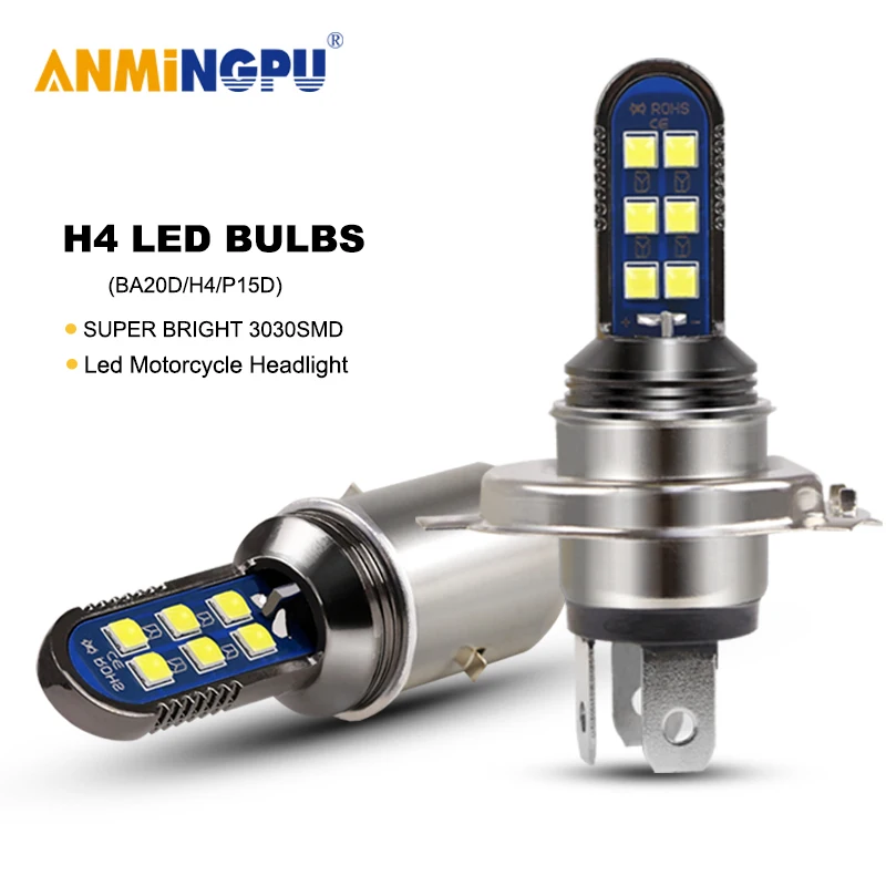 

ANMINGPU 1X Motorcycle Headlight Bulbs H4 Led Headlight For Motorcycle Hi/Low Beam H6 BA20D LED P15D 3030Chips 12V 24V 6000K