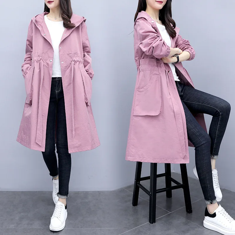 

Drawstring Trench Coat Women's Mid-length Korean-style Autumn Clothing 2019 New Style Students Popular Hooded Coat
