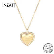 INZATT, настоящее 925 пробы, Серебряное циркониевое ожерелье с подвеской в виде сердца для женщин, модные ювелирные украшения, милые аксессуары