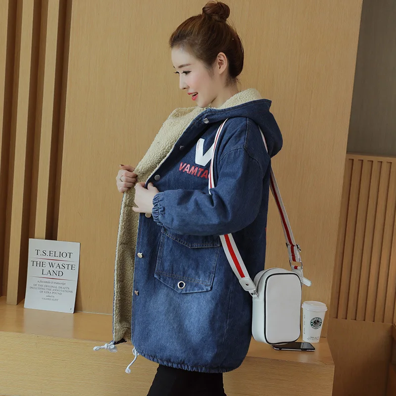 New Style Korean-style Students Loose-Fit Berber Fleece Mid-length Brushed And Thick Cowboy Cotton Overcoat Cotton Coat 6993