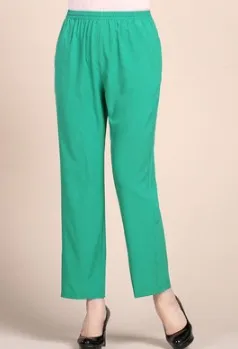 Крепдешин, эластичная тонкая талия, прямые штаны полной длины - Цвет: Армейский зеленый