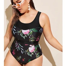 Слитный купальник размера плюс с цветочным рисунком, сетчатый купальник из кусков, Женский бандажный купальный костюм, монокини на бретелях, большой размер, купальник