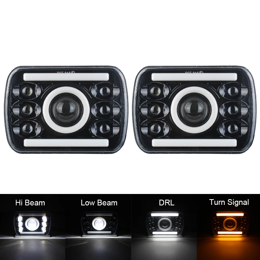 2 шт. 7x" 5x7 дюймов светодиодный налобный фонарь с высоким/низким лучом Белый DRL Янтарный указатель поворота для Jeep