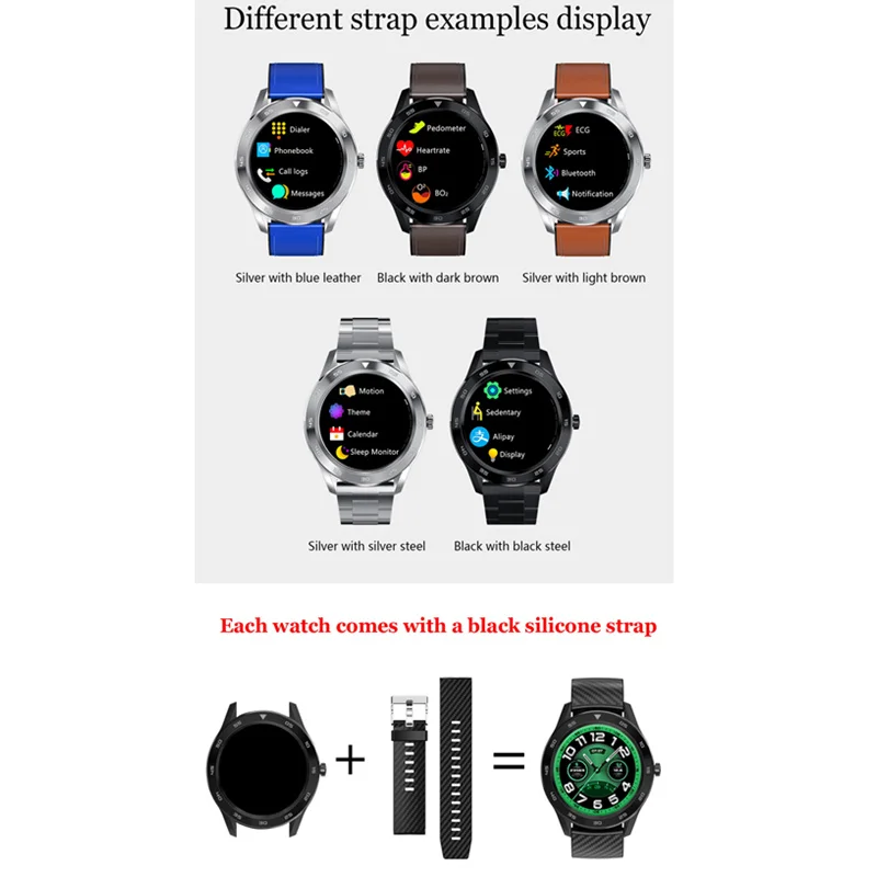 DT98 Smartwatch мужские IP68 Водонепроницаемые ЭКГ монитор сердечного ритма кровяное давление MTK2502 полные умные часы с сенсорным экраном для IOS Android